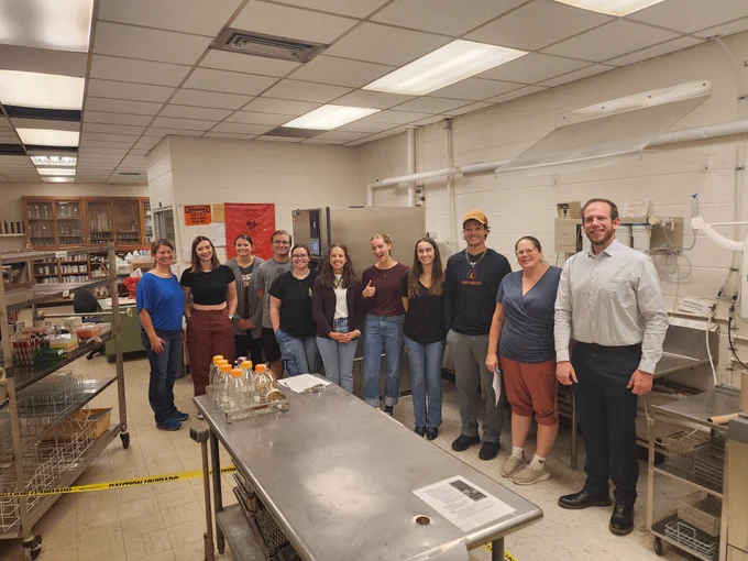 Students and faculty lined up for training in a BGSU lab