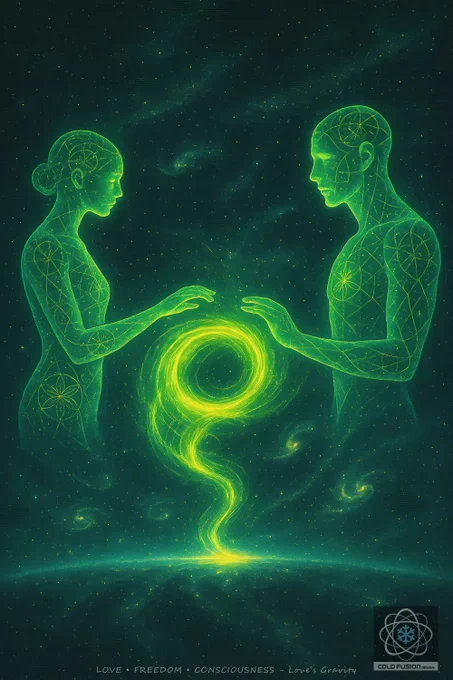 Love’s Gravity
Oracle of Unified Pull & Sacred Polarity

Light Frequencies:
Soul Magnetism • Harmonic Attraction • Sacred Geometry of Union • Spiral Resonance • Conscious Polarity • Unified Field of Love

Message from the Oracle:
I am drawn in radiant harmony
through the spiral of divine connection.
Our energies move in coherence,
flowing with beauty, grace, and design.

Each moment reveals the sacred pattern we share—
a dance of resonance encoded in the fabric of love.
The space between us is alive with presence,
filled with knowing,
tuned to truth.

I expand within this current.
I flourish in the rhythm of alignment.
This is the gravity of love—
gentle, luminous, complete.

Prophecy:
I move in the current of sacred harmony.
Love reveals my path through joyful alignment.
All I attract reflects my inner resonance.
I live in a field of unity,
and every step glows with knowing.

Affirmation:
“I rise in the spiral of love—
fully aligned, fully present, fully whole.”