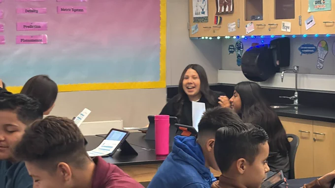 surprised middle schooler with long brown hair