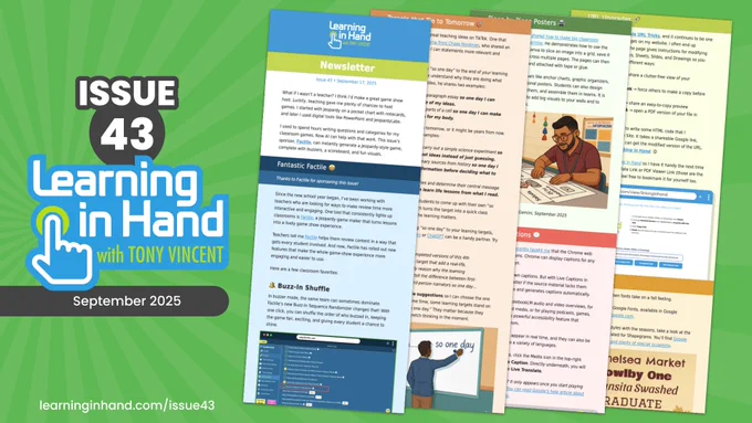 Graphic showing thumbnails of the contents of Issue 43 of the Learning in Hand Newsletter
