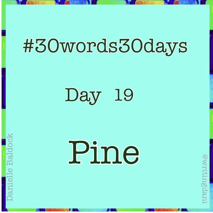 Written on a blue-green background surrounded by vividly-coloured typewriter keys, text reads:

#30words30days

Day 19 - Pine

@writingdani
Danielle Baldock