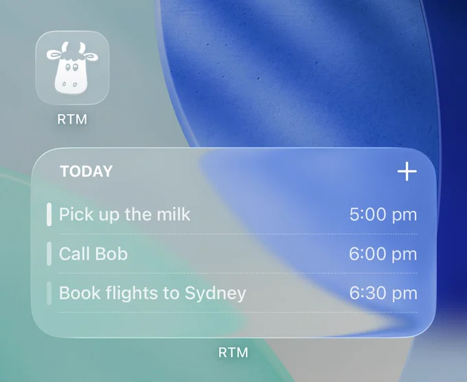 Remember The Milk icon and widget on iOS 26.