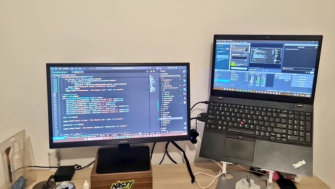 Photo of my setup while coding and streaming. 