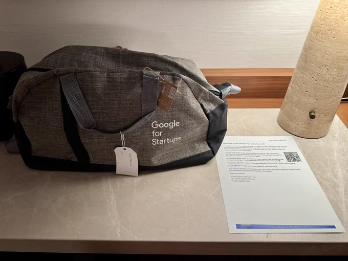 Google for Startups bag and welcome letter