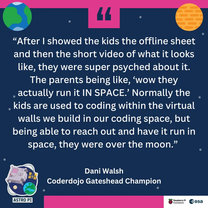 Positive feedback from an Astro Pi Challenge mentor