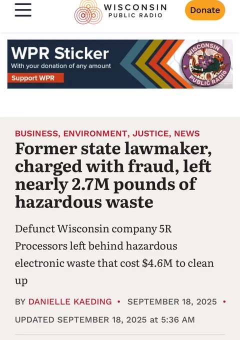 Former state lawmaker, charged with fraud, left nearly 2.7M pounds of hazardous waste