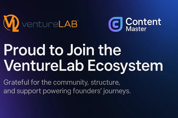 We’re thrilled to share that Content Master has officially joined the ventureLAB ecosystem! 🚀

A heartfelt thank you to our amazing advisor Ana Misra and the incredible team at VentureLab for opening this new chapter with us. 🙏

Onward and upward! 🌍

For any startup, hashtag#accelerator_programs and hashtag#investment_readiness initiatives are among the greatest supports a founding team can receive. They provide:

✅A structured pathway to grow.
✅Hands-on learning in real time.
✅A community of founders who help each other thrive.

For first-time founders, this creates a supportive (and less intimidating) environment to learn and build. And for non–first-time founders like us at Content Master, who have failed many times and succeeded a few, it’s a reinforcement of past lessons and a way to ensure we stay on track toward our bigger goals.

Visit our website for more updates: https://contentmaster.ca/