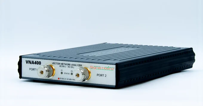 Signal Hound VN400 Vector Network Analyzer with two ports labeled "PORT 1" and "PORT 2" on a white background.