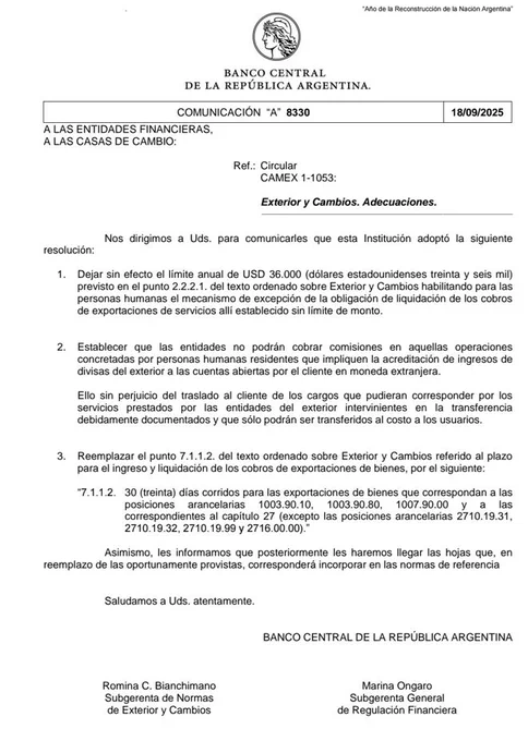 Fuente: Comunicación "A" 8330 BCRA