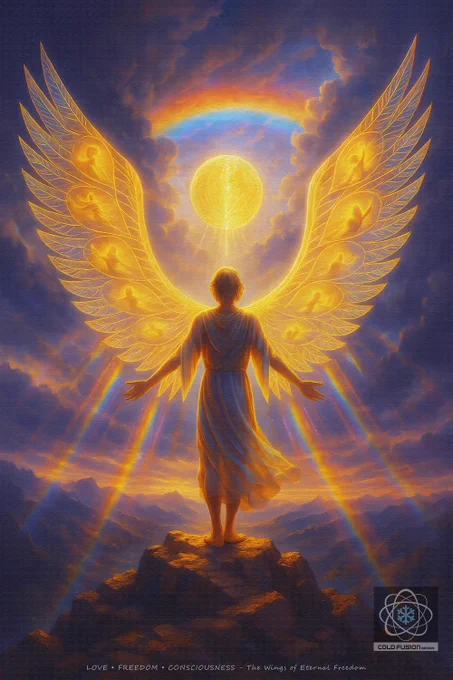 The Wings of Eternal Freedom
Oracle of Limitless Light & Ascending Truth

Light Frequencies:
Solar Wings • Rainbow Horizon • Sky Temple • Golden Essence • Lightborn Flight • Radiant Uplift • Divine Sovereignty

Message from the Oracle:
With open arms, I meet the infinite sky.
Wings of light awaken from within,
each feather a memory of my true nature.

I rise not to escape, but to expand—
to dissolve all borders,
to remember the joy of flight
in a boundless creation.

Prophecy:
When I stand in my light,
the skies open to my call.
Affirmation:
“I am the winged light of eternal freedom.”