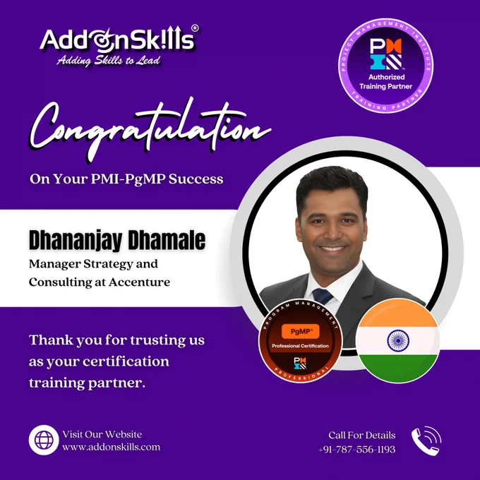 Congratulations to our alumni Dhananjay Dhamale for clearing his PgMP certification on the very first attempt.