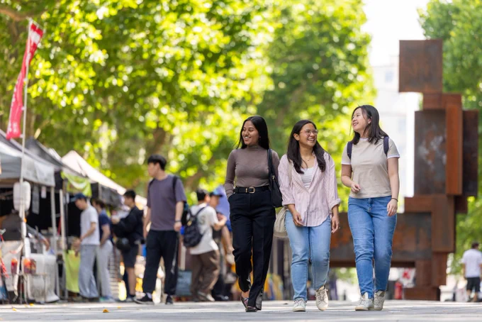 Students walking through campus