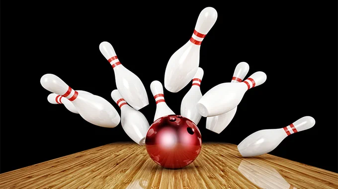 Bowling pins and a bowling ball