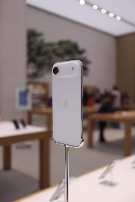 Blue iPhone Air on display at the Apple Store