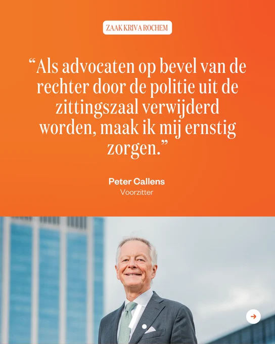 Als advocaten op bevel van de rechter door de politie uit de zittingszaal verwijderd worden, maak ik mij ernstig zorgen, zegt Peter Callens