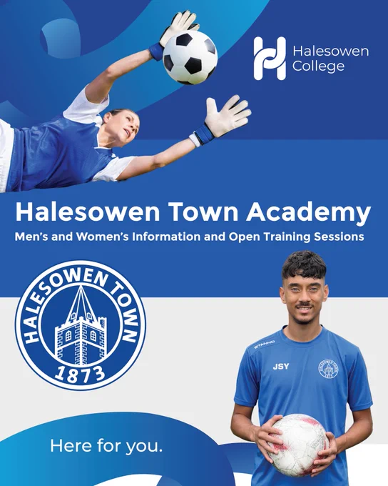 Our Halesowen Town Men’s & Women’s Football Academy has confirmed the dates for this year’s Information & Open Training sessions ⚽️✨  Whether you’re thinking about applying or just want to see what the Academy is all about, these sessions are the perfect chance to get involved.  👉 Book your place here: https://forms.cloud.microsoft/e/Wfb8Ck0PLe