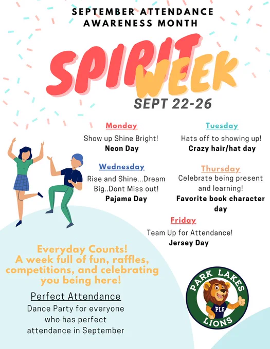 Attendance Spirit Week Dress up days flyer