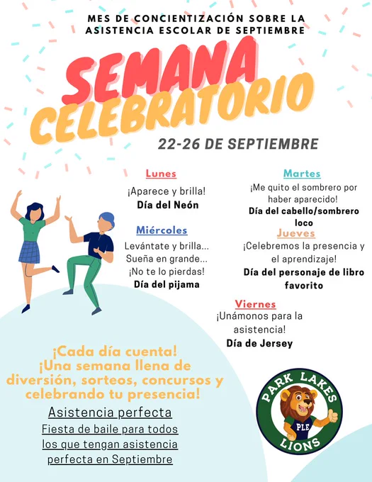 Attendance Spirit Week dress up days flyer in Spanish