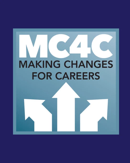 Logo of MC4C (Making Changes for Careers) featuring two upward arrows on a blue background.