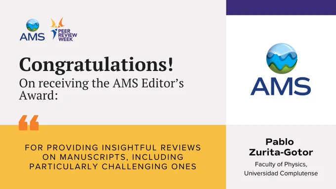 Graphic for Peer Review Week congratulating Pablo Zurita-Gotor, Faculty of Physics, Universidad Complutense, with a citation.