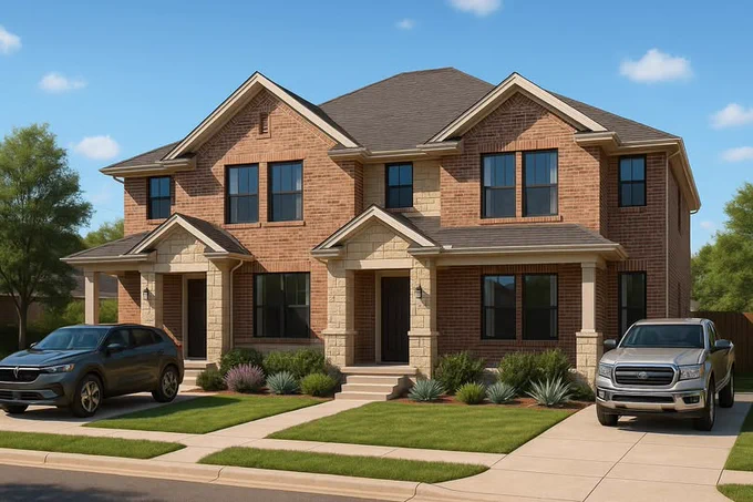 This stunning 3D-rendered duplex showcases CGTech Rendering’s unmatched ability to bring architectural dreams to life. With its elegant brick and stone façade, lush green lawns, and crystal-clear lighting, this lifelike visual feels like the real thing. Perfectly crafted for real estate marketing, design approvals, or client presentations.