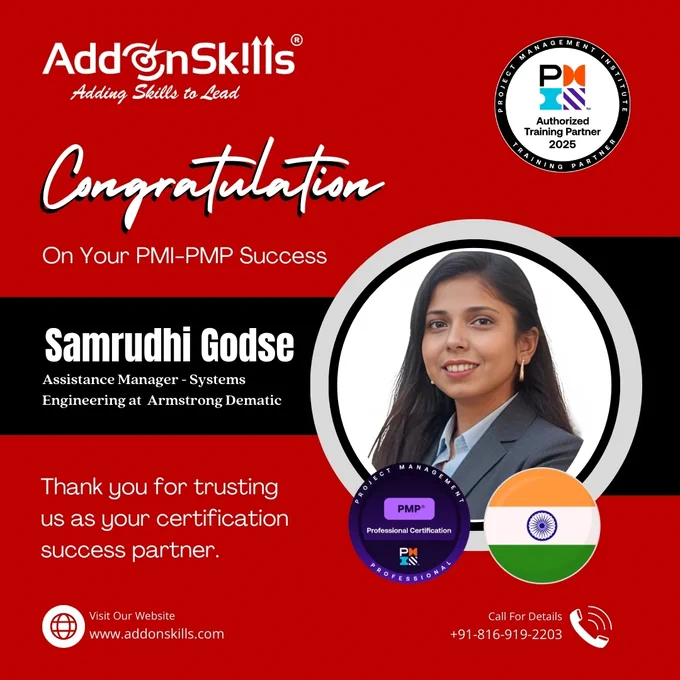 Congratulations to our alumni Samrudhi Godse PMP® on clearing the PMP certification exam on her very first attempt.