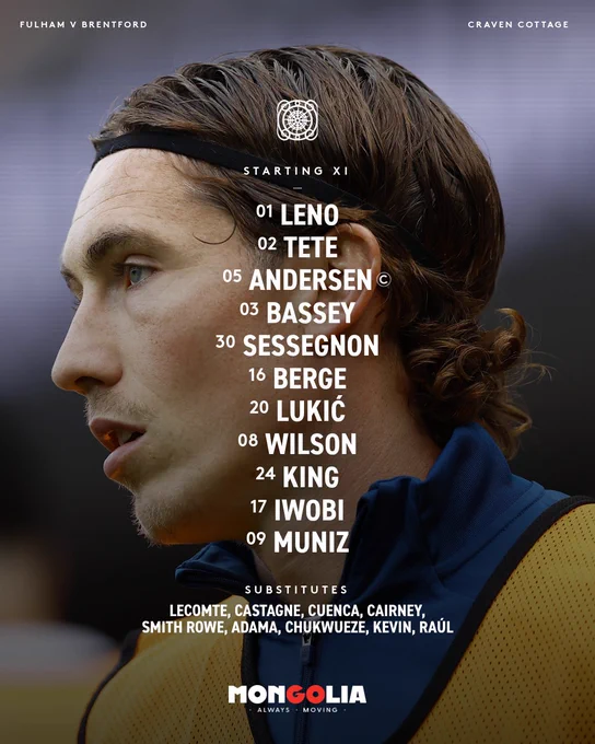 XI: Leno, Tete, Andersen, Bassey, Sessegnon, Berge, Lukić, Wilson, King, Iwobi, Muniz.

Subs: Lecomte, Castagne, Cuenca, Cairney, Smith Rowe, Adama, Chukwueze, Kevin, Raúl.