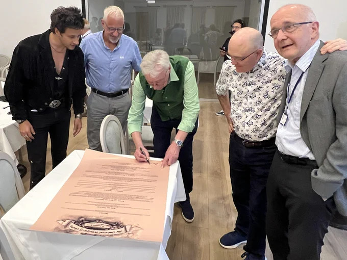 Hans-Hermann Hoppe signing The Universal Principles of Liberty 20th September 2025 PFS.
