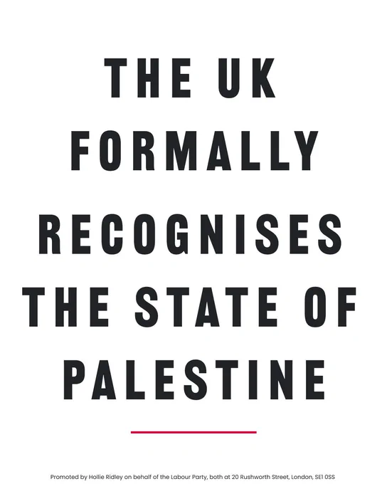 Black text on a white background reads: The UK formally recognises the State of Palestine.