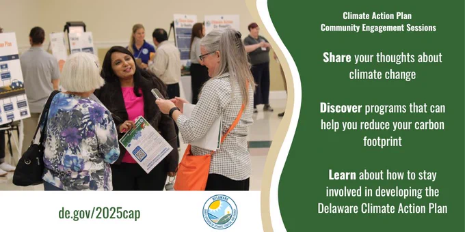 Visitors to a community engagement meeting learn how climate change is impacting Delaware.