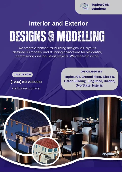 Interior and exterior designs and services. Reach us from anywhere in the world. We have office in Ibadan.