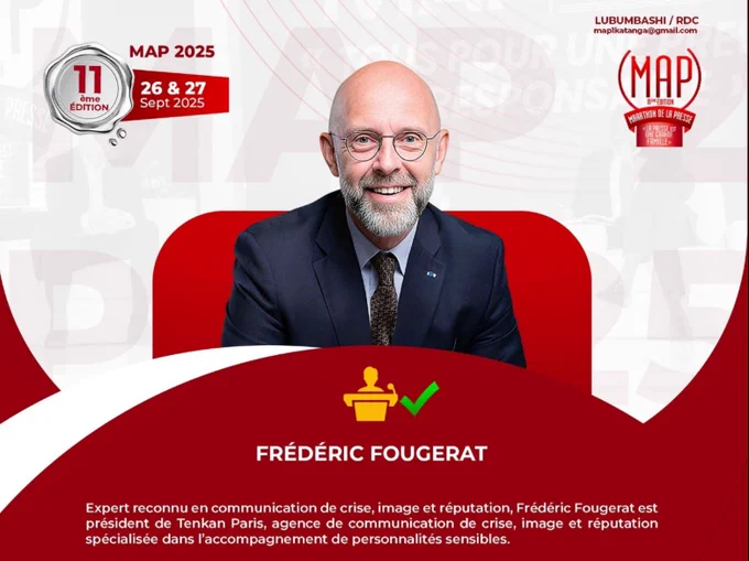 Image de Frédéric Fougerat, président de Tenkan Paris, invité du 11e Marathon de la presse à Lubumbashi (RDC) pour une conférence sur la communication politique.