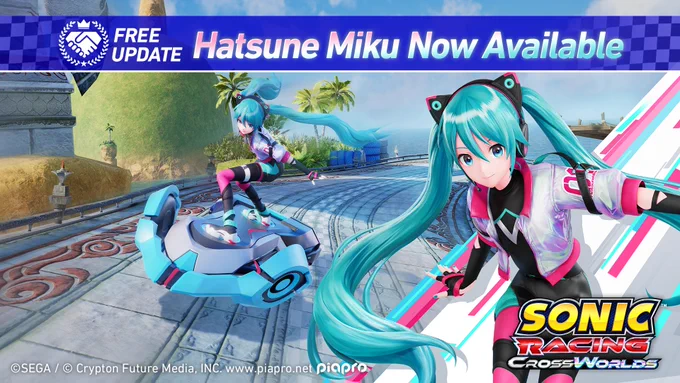 Sonic Racing: CrossWorlds Free Update: Hatsune Miku Now Available!