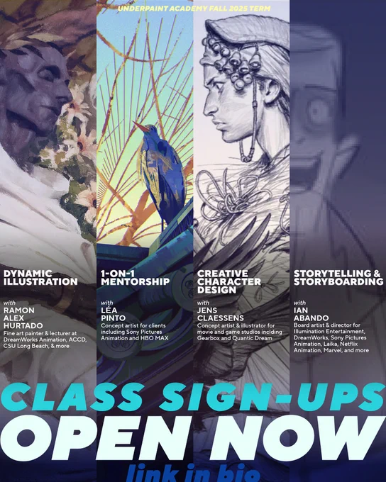 Poster advertising that Underpaint Academy 2025 fall term classes are now open for registration