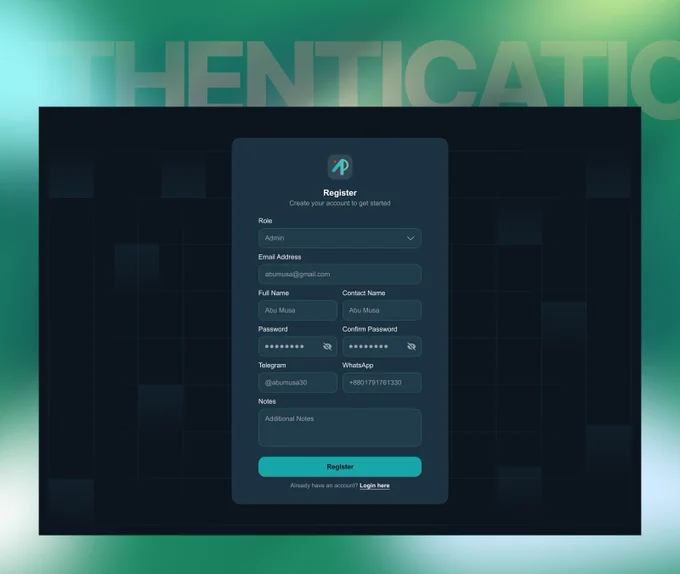 this is my register page ui/ux design