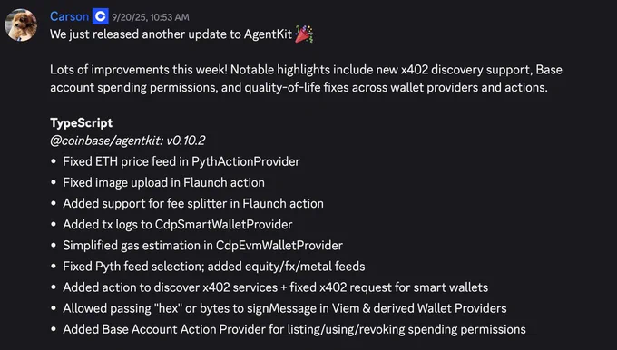 CDP AgentKit changelog