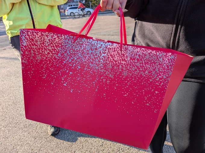 A photo of a glittery pink bad
