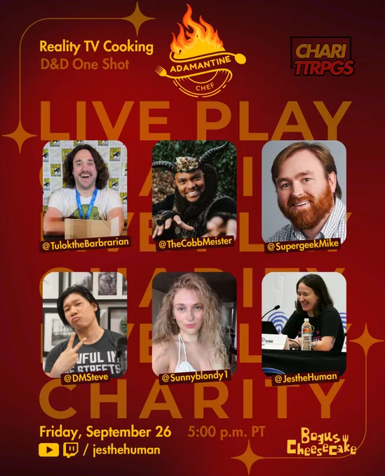 There are photos of all the tagged players and text that says reality TV cooking D&D one shot. 