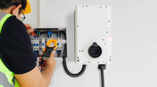 technician working on electric vehicle box