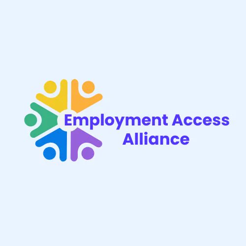 Logo with colourful icon of cartoon people with text that reads Employment Access Alliance.