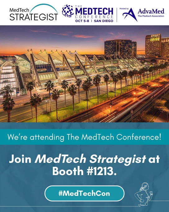 We’re heading to San Diego for @MedTechCon Oct 5–8. Join @MedTechStrat at Booth #1213 to talk innovation, policy, and the future of #medtech: https://bit.ly/46Fo5DP #MedTechCon