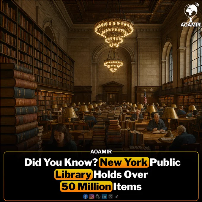 Did you know the New York Public Library holds over 50 million items? From books and manuscripts to maps and photographs, it’s one of the largest library collections in the world. A paradise for book lovers and researchers alike!

Disclaimer: This image is AI-enhanced and used for illustrative purposes only.

#DidYouKnow #NYPLibrary #BookLovers #LibraryGoals #AOAMIR
