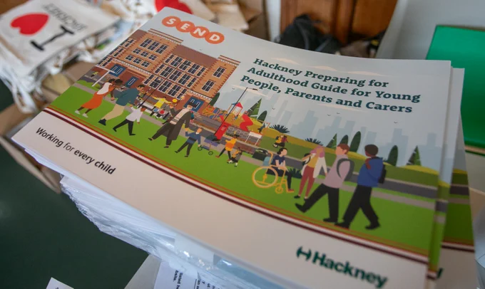 A stack of copies of the Hackney Preparing for Adulthood Guide for Young People, Parents and Carers