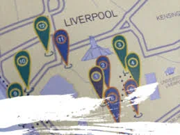 Map of Liverpool with various location markers displayed.