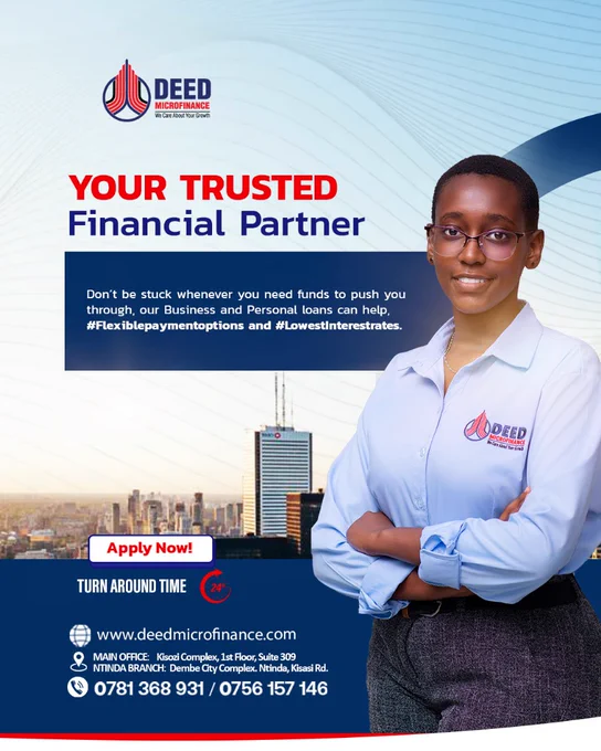 Don't let a golden opportunity pass you by! 💡

@DEEDMicrofinance is your trusted #financialsolution for your fast capital. With our 24-hour turnaround, you get the financial boost you need, right when it matters most.

➡️ Your growth is our business. Apply now!
📞 0781 368 931 / 0756 157 146
🌐 www.deedmicrofinance.com

#QuickLoan #DEEDMicrofinance #BusinessLoan #DeedLoans