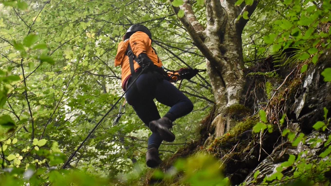 A person abseiling.