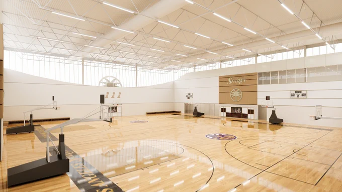 Inside renderings of the 2 WNBA courts inside the Sparks practice facility.