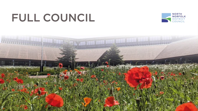 Image of NNDC council offices with text saying Full Council