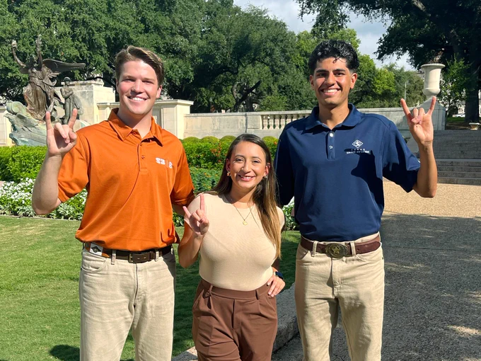 1)	Hudson Thomas (Student Government), Jessica Rivera (FOX 7 Austin) and Raghav Singh (Texas Iron Spikes)