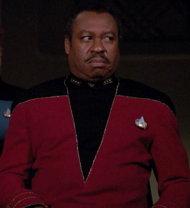 (Admiral Thomas Henry, a Starfleet Security officer in the 24th century)

In 2367, Vice Admiral Thomas Henry, who was attached to Starfleet Security, boarded the USS Enterprise-D to observe a hearing overseen by former Starfleet admiral Norah Satie, concerning an attempt to uncover a supposed conspiracy at the heart of Starfleet.

In 2369, the Lieutenant George Primmin was sent by Starfleet Security to Deep Space 9 to help protect a shipment of deuridium.

n 2371, due to skepticism related to Constable Odo's abilities as security chief, Starfleet Security assigned Lieutenant Commander Michael Eddington to Deep Space 9 to oversee security issues pertaining to Starfleet matters.

Starfleet Security often sent Odo criminal activity reports.

A Starfleet Security investigation determined that Ambassador Krajensky had been kidnapped or killed by the Dominion on his way to Risa.
